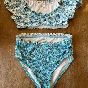 Girls Janie and Jack Blue Floral High Waisted Bikini Set